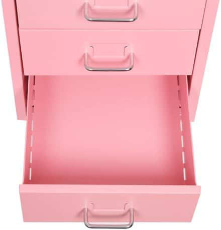 6 Drawer File Cabinet with Lock, Freestanding Filing Metal Drawers Organizer Vertical Metal Rolling Organizer Movable Under Desk Cabinet with Wheels for Home Office Living Room Study (6 Tiers Pink)