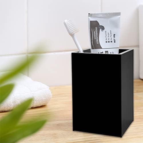 2 Pack Black Acrylic Pencil Pen Holder Cup,Desk Accessories Holder,Makeup Brush Storage Organizer,Modern Design Desktop Stationery Organizer for Office School Home Supplies,2.6x 2.6x 4 inches