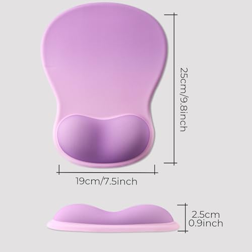 Gel Mouse Pad with Wrist Support, Ergonomic Mousepad with Wrist Rest, Gaming Mouse Pad with Soft Cushion & Non-Slip PU Base & Concave Design & Pain Relief, for Home Office Computer, Purple Gradient