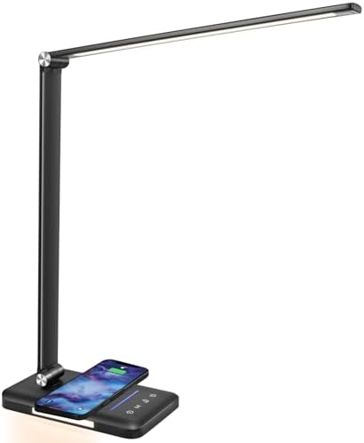 LED Desk Lamp with Wireless Charger, USB Charging Port, Night Light