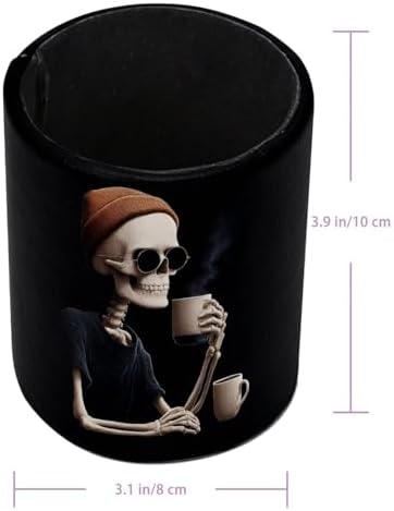 Cool Skeleton Drinking Coffee Pen Holder Pencil Organizer Cute Pencil Cup Desk Decor Makeup Brush Holder PU Multifunctional Office Supplies for Home Classroom School