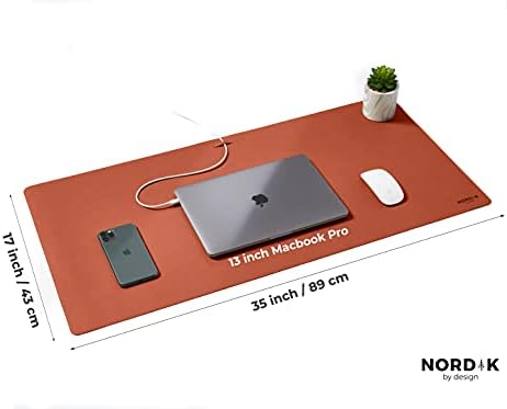 Nordik Leather Desk Mat - Cork Whiskey Brown - Leather Desk Pad 35x17 in