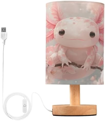ALAZA Axolotl Cherry Blossom Flower Spring Decor Bedside Table Lamp with USB Port for Bedroom Nightstand Office Desk LED Bulb Included