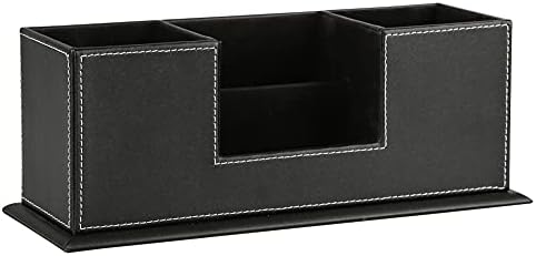 KINGFOM™ Double Holder Leather Multi-Function Desk Stationery Organizer Pen Pencil Holder Black