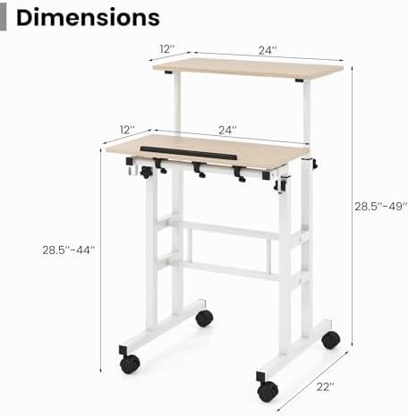 Tangkula Mobile Standing Desk, Portable Stand Up Rolling Desk