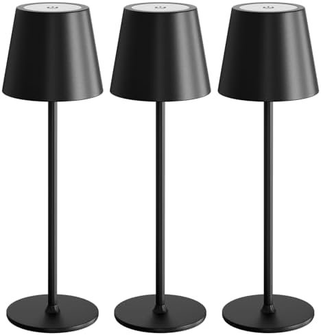 uuffoo 3 Pack Cordless Table Lamp Rechargeable 5000mAH Battery Operated Lights Touch Control LED Portable Desk Lamps 3 Color Dimming for Outdoor Coffee Bedroom Kitchen (Black)