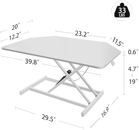 Aconcept 40 inch White Corner Height Adjustable Standing Desk Converter, One-Click Sit to Stand up Desk Riser, Pre-Assembled for Dual Monitor and Laptop Workstation