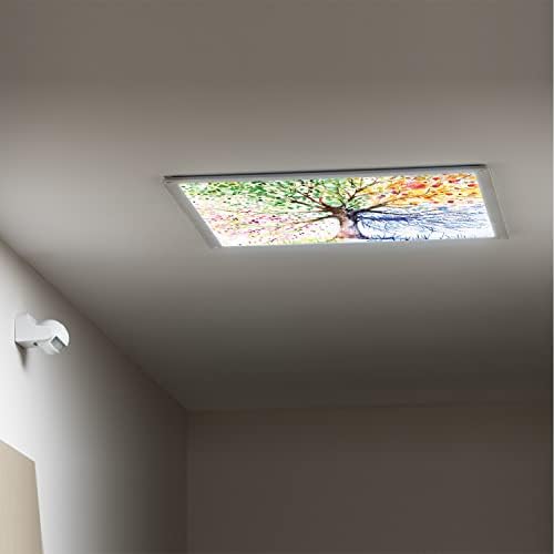 Fluorescent Light Cover Decorative Ceiling Light Filters,Tree Pattern,for Classroom Office Hospitals Home Ceiling Decorative,2ft x 4ft,Multicolor
