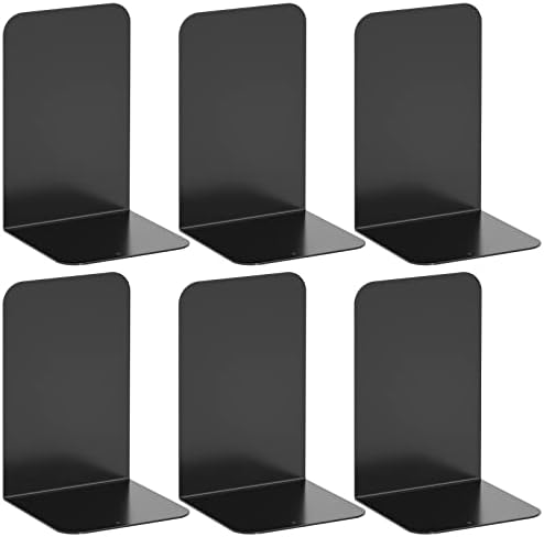 VFINE Bookends 3 Pairs, Black Metal Book Ends, Heavy Bookends for Shelves, Book Stopper for Heavy Books, Book Organizer for Home Office School Supplies