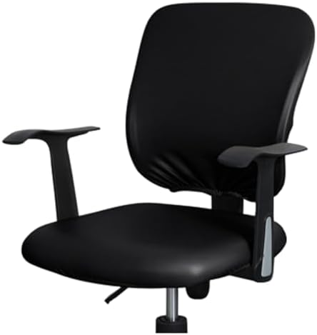 Tallew 4 Pcs Office Chair Covers PU Leather Office Desk Accessories Universal Computer Chairs Cover Stretchable Protective Chair Seat Covers Desk Armrest Cover Slipcovers Rotating Backrest (Black)