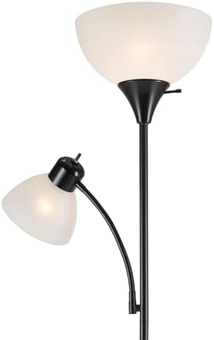 Globe Electric 67135 72" Floor Lamp with Adjustable Reading Light, Bright, Easy-to-Assemble Torchiere for Bedroom, Living Room & Office - Space-Saving Slim Design
