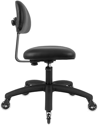 FSS Series Square seat Medium (20"-28") seat Height Chair. Vinyl-for Office, Garage, Desk, Shop, Computer, Doctor, Medical, Easy to Clean! (Black, Medium, Rubber Roller Casters)