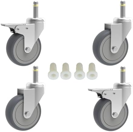 RILIDRI 2-Inch Swivel Stem Caster, 7/16-Inch Stem Diameter Rubber Wheel, Thermoplastic Rubber TPR Replacement Wheels - 4 Pack(2 Brakes 2 Swivel)