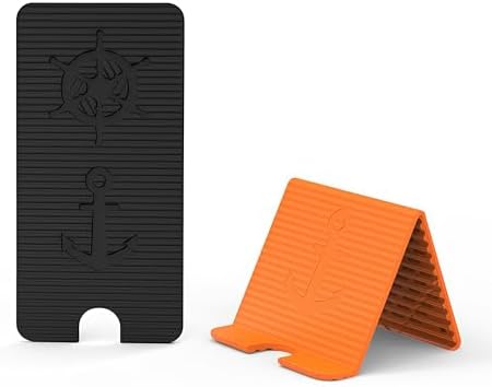 Flexible Silicone Aluminum Phone Holder Tablet Stand with Charging Port Design, Foldable Airplane Laptop/Phone Stand for Home Office Travel (Black+Orange)