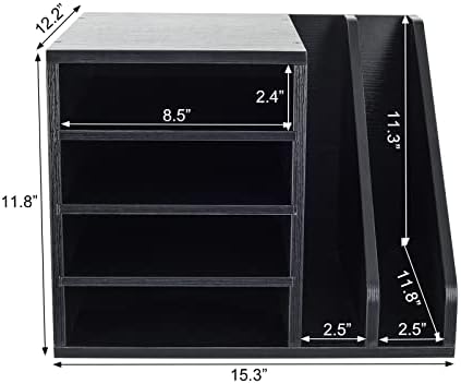 PAG-Mass Wood Desktop File Holder Organizer Mail Sorter for File Folders, Mails, Envelopes, Mailing Supplies or Magazines, Black