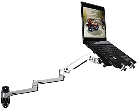 XSJ8013WT Wall Mounted Desk with Monitor and Laptop Stand, Adjustable Laptop Arm for Couch, Bed, Under Desk Mount, Portable Vertical Laptop Holder with Storage, Fits 17-27"