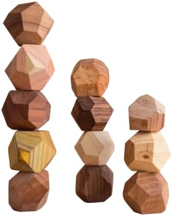 Wooden Stacking Stones Board Game Hardwood Balancing Blocks Party Game, Unique Handmade Sensory Stacking Rocks, Aesthetic Desk Decor Gift
