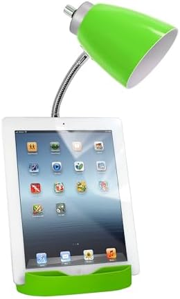 Simple Designs LD1093-GRN 18.5" All-in-One Gooseneck Desk Lamp with iPad Stand, Book Holder, and Convenient USB Port, for Office, Bedroom, Living Room, Green