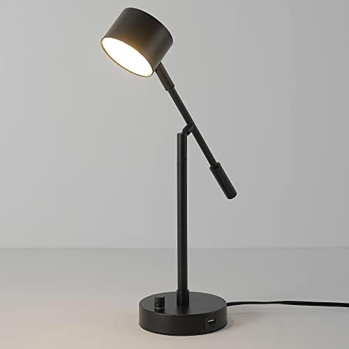 Globe Electric 52271 Aristocrat 16" Integrated LED Swing Arm Desk Lamp, Matte Black, Dimmable On/Off Rotary Switch at Base, 2.1A USB Port