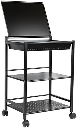Mind Reader Cart with Covered Compartment, Office Organizer, Storage, 3-Tier, Office, Metal, 20" L x 14.25" W x 28.75" H, Black