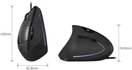 Perixx Perimice-513L Wired Vertical Ergonomic Mouse with 2 DPI, 6 Button Optical Ergo Mouse with 2 Level DPI Switch 1000 1600, Left Handed, Black