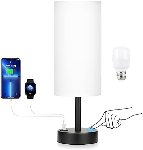 White Touch Table Lamp for Bedroom - Dimmable Bedside Desk Lamp for Kid