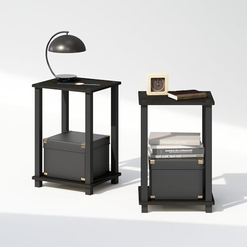 Furinno Simplistic Set of 2 Toolless 2-Tier Night Stand, Espresso