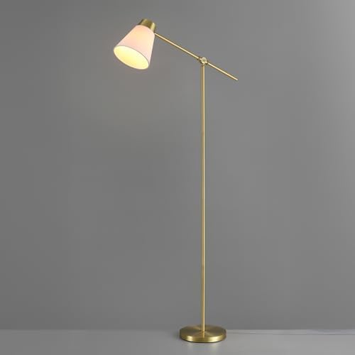Globe Electric 69" Floor Lamp, Swing Arm, Matte Brass Plated, White Tapered Fabric Shade, On/Off Rotary Switch on Socket, 5-Foot Clear Cord, 1-Light, 40W E26/Medium Base Bulb
