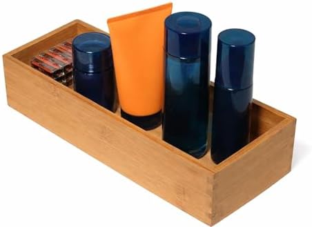 Lipper International Bamboo Utensil Holder Storage Box for Cooking Tools, Makeup, or Office Supplies, 5" x 12" x 3"