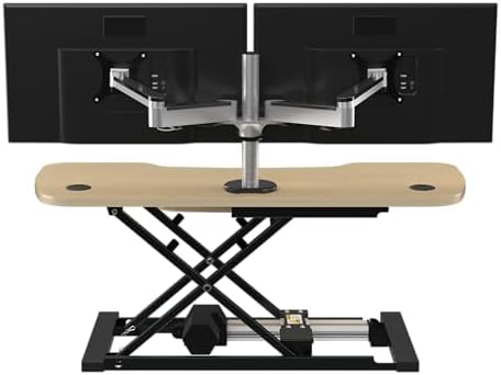VERSADESK PowerPro Elite 48” x 24" – App Controlled X-Large Electric Standing Desk Converter w/USB Charging Port. Raises up to 20”. Fully Assembled – Includes LED Lights. Supports 80 lbs. – Maple