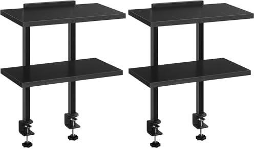 MAHANCRIS Clamp On Desk Organizer, 2-Tier Desktop Bookshelf, Adjustable Desk Storage Shelf, Metal Frame, for Office, Study and Game Room, Black DSBK3501 (Pack of 2)