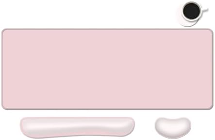 Desk Mat, Large Gaming Mouse Pad with Wrist Rest, 4 in1 XXL Mouse pad+Keyboard Wrist Rest+Mouse Pad Wrist Support+Cup Coaster Set, Ergonomic Desk Pad for Home Office, Pink