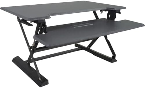 Victor High Rise 36-Inch Desk Converter, Height Adjustable Sit to Stand Riser, Dual Monitor and Laptop Workstation with Keyboard Tray, Gray