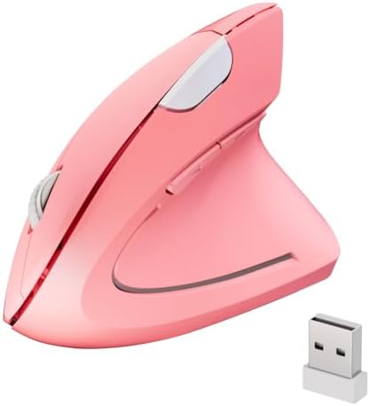 Wireless Ergonomic Mouse,2.4G USB Wireless Vertical Mouse,Adjustable DPI(800/1200/1600),Quiet Clicks,6 Buttons for Laptop,PC,Mac,Desktop – Pink