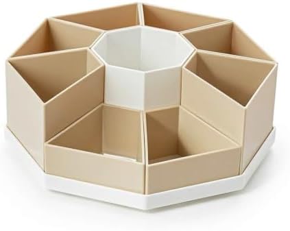 MODENZ 360° Rotating Pencil Holder, Sturdy Non-slip, 9-Grid Smart Compartments, Pen and Art Supply Holder for Office, Home, and Classroom, Makeup Brush Organizer (Sand Beige)