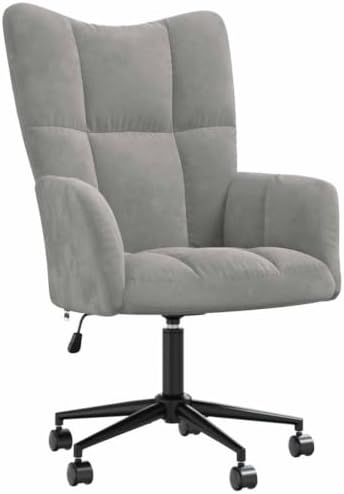 Velvet Relaxing Chair, Adjustable Swivel Office Seat, Light Gray
