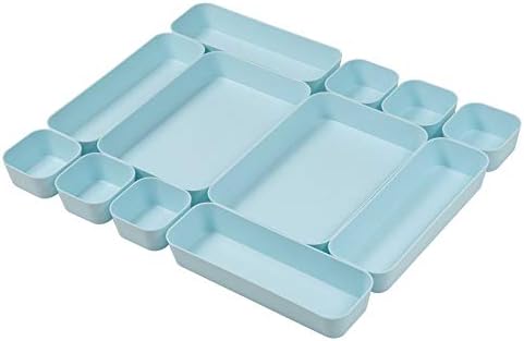 Color Plastic Desk Drawer Organizers For Makeup Bathroom Office Kitchen Vanity Drawer Storage Box Container Set Of 12 Blue