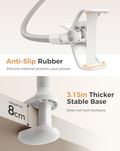 SAIJI Gooseneck Phone Stand for Bed, Lazy Bracket Cell Phone Holder Long Arm Clip Clamp Mount for Filming, Compatible with 4-7'' Mobile Cell Phone Stand Document Camera Nintendo Switch(Grey)