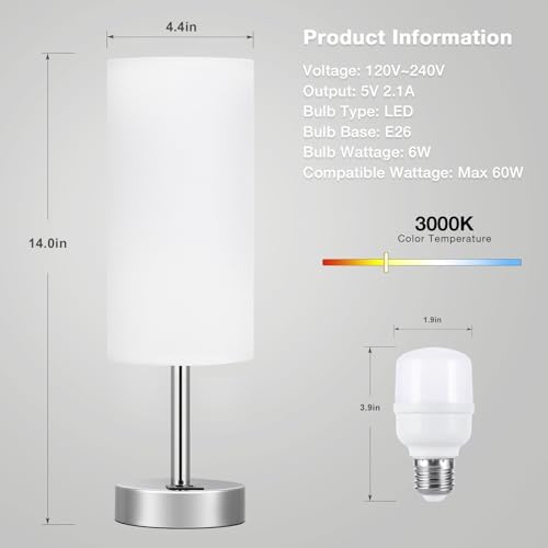 Small Touch Table Lamp for Bedroom - Bedside Desk Lamp for College Dorm