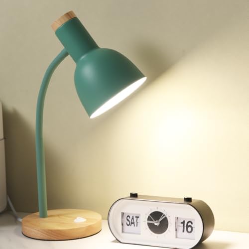 Adjustable Wooden Desk Lamp,Metal Shade Flexible Neck Table Lamp