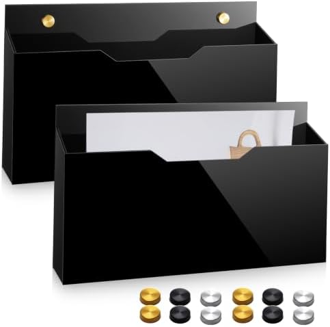 Feifeiya 2 Pcs Black Acrylic File Holder Wall Mount, 14"x8.3"x2.4"