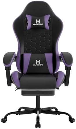 Gaming Chair, Computer Office Chair with Footrest, Adjustable Height & Backrest Gaming Chairs with Swivel for Adults, High Back PU Leather Ergonomic Chair with Lumbar Support, Blackpurple