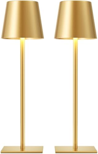 Kakanuo Gold Rechargeable Table Lamp, Cordless Battery Operated Lamp Set