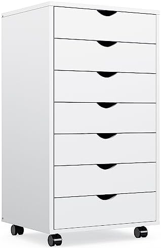 OLIXIS 7 Drawer File Cabinet on Wheels, Printer Stand