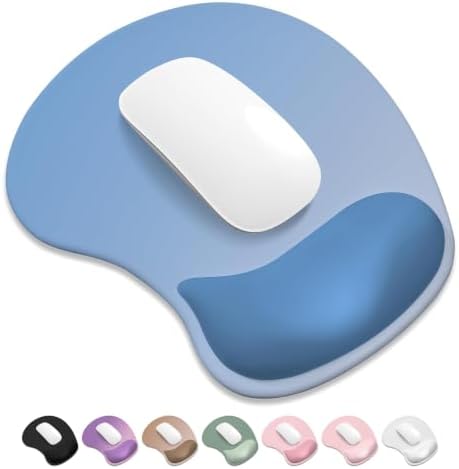 ITNRSIIET Ergonomic Mouse Pad, Cushioned Gel Wrist Rest, Non-Slip Base, Smooth Surface, Compatible with All Mice for Office & Gaming, Desk Accessory, 9.5 x 8.2 inch, Blue