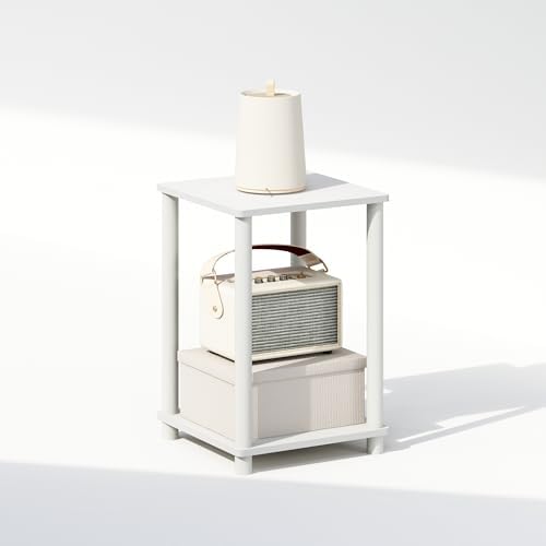Furinno Turn-N-Tube Toolless 2-Tier Open Shelf Night Stand, White