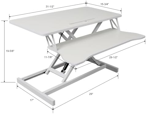 Height Adjustable Standing Desk Converter, White, MDF Steel Frame, 31.5x17 Inch Desktop, Gas Spring Lift System, Keyboard Tray, Sit Stand Workstation, 44 lb Capacity (White)