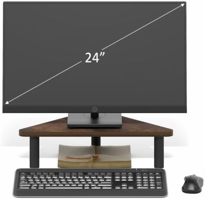 Furinno Turn-N-Tube Monitor Stand Riser, 19.6" Wide Triangle Corner Monitor Riser, Laptop Stand for Desk, Office Desk Accessories, Desktop Organizers and Accessories, Toolless Assembly, Amber Pine
