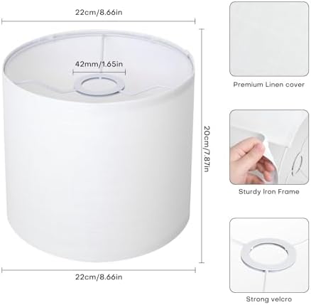 White Linen Small Drum Lampshade, 8.66" Top x 8.66" Bottom x 7.87" High Lamp Shade, Lamp Shade Replacement for Table and Floor Lamps, Pendant Light，Handcrafted Lampshade，Easy Assembly