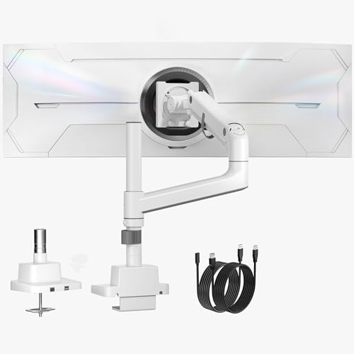monTEK Ultrawide Monitor Arm Max 57",Height Adjustable 25.5",with USB，White